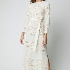 Innika Choo Etta Keet Belted Broderie Anglaise Cotton Midi Dress in Medium